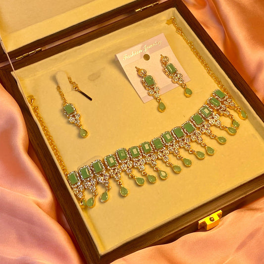 Unique Design Gold Plated Necklace Set ( mint green )