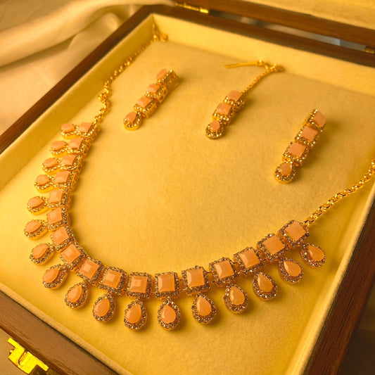 Unique Design Gold Plated Necklace Set ( pink )